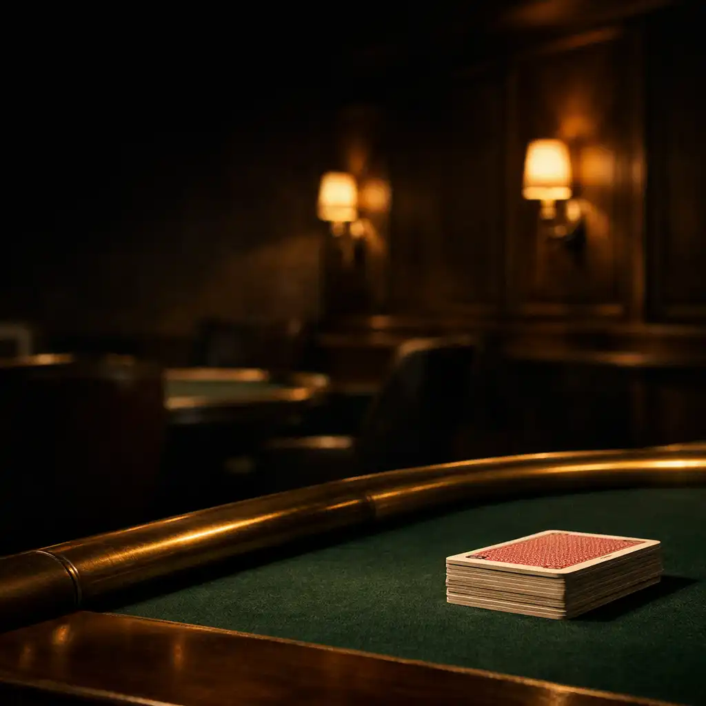 Dark green felt poker table in a warmly lit private poker room